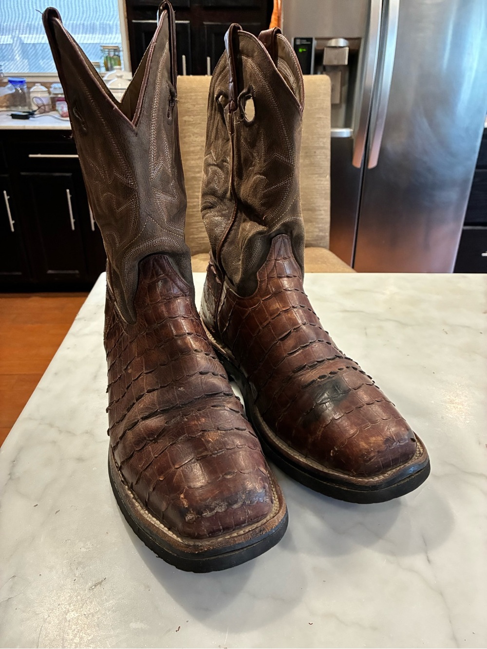 DOUBLE H CAIMAN PRINT LEATHER STEEL TOE WESTERN BOOTS #DH5225 MENS 11EE